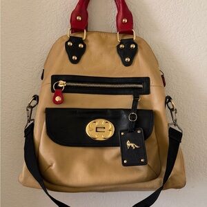 Emma Fox Satchel with Black Accents and Red Handles